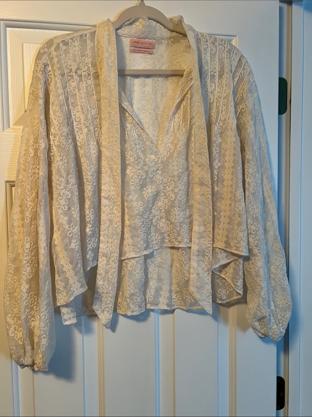 Urban Outfitters Cream Lace Long Sleeve Draped Blouse